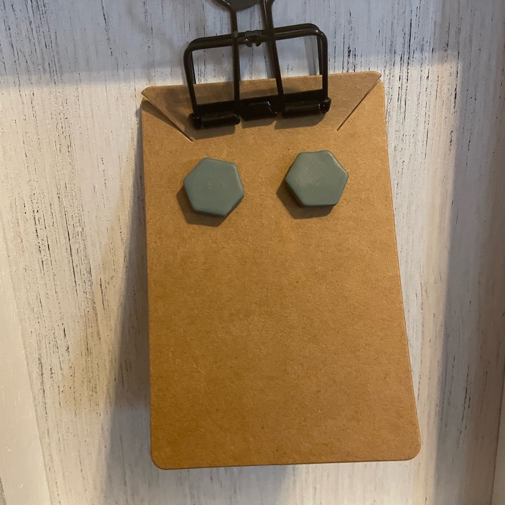 Sage Green Hexagon Studs